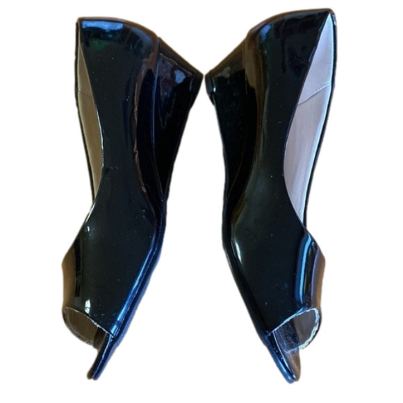 APPLESEED Patent Leather (manmade materials) Black peep toe wedge heel. Size 9.5 - Picture 3 of 5
